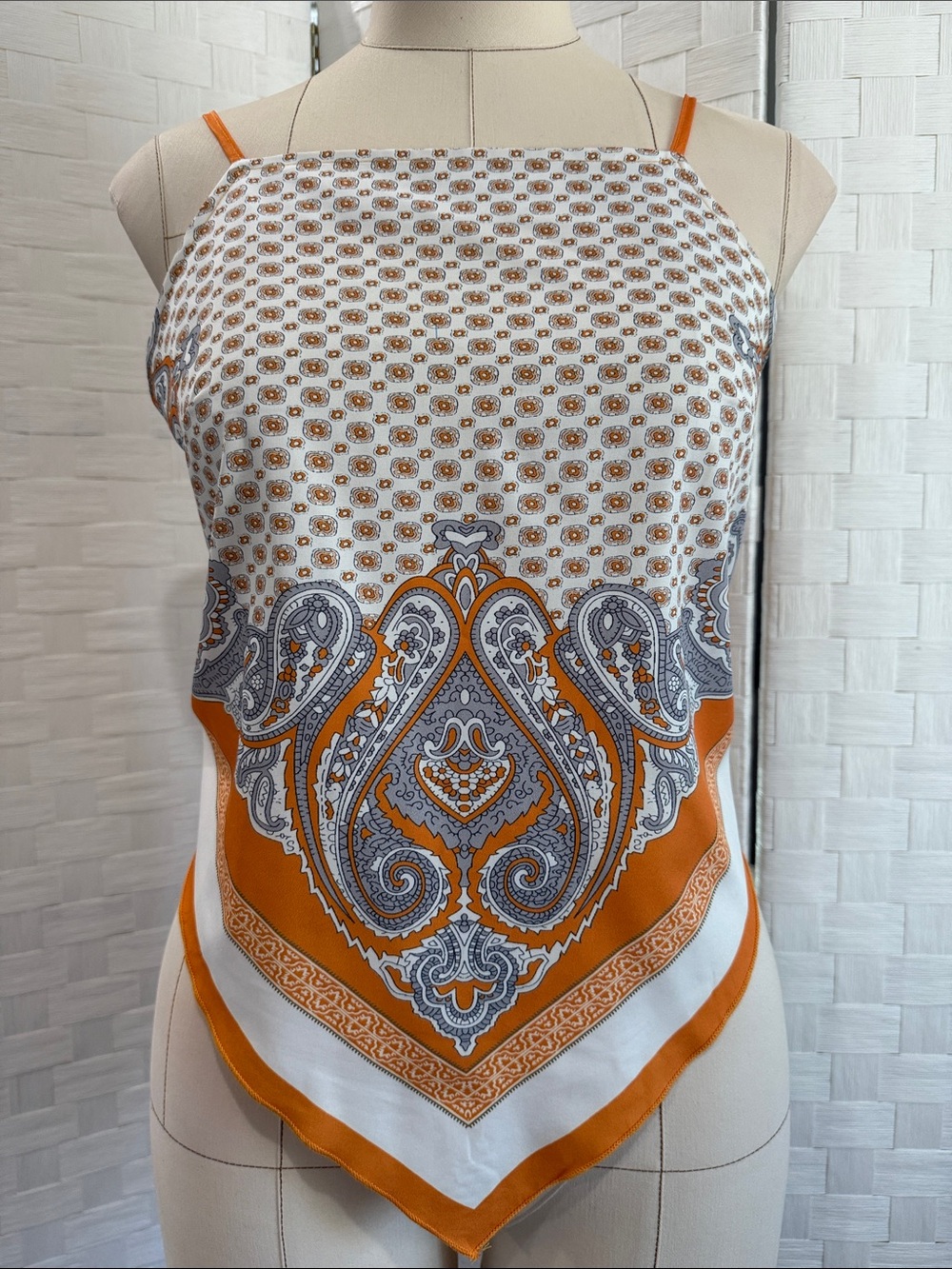 SHEIN Orange White Paisley Scarf-Style Camisole